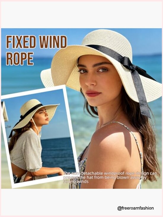 Wide Brim Straw Sun Hat UPF 50+ Foldable Travel Beach Hat